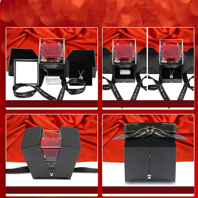 Preserved  Real Rose Flower Box With I Love You Necklace