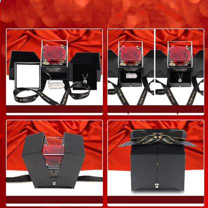 Preserved  Real Rose Flower Box With I Love You Necklace