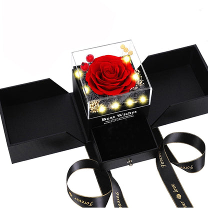 Preserved  Real Rose Flower Box With I Love You Necklace
