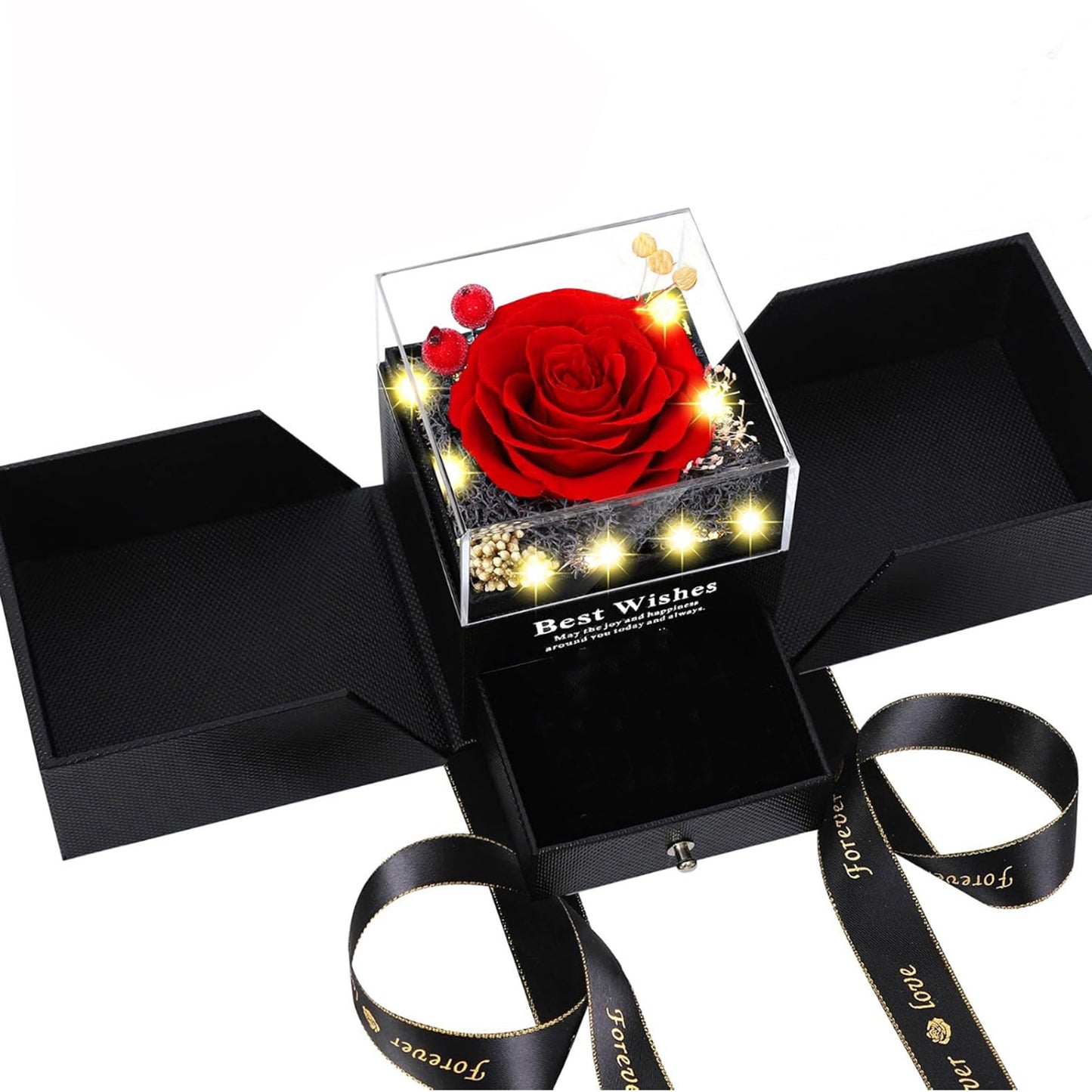 Preserved  Real Rose Flower Box With I Love You Necklace