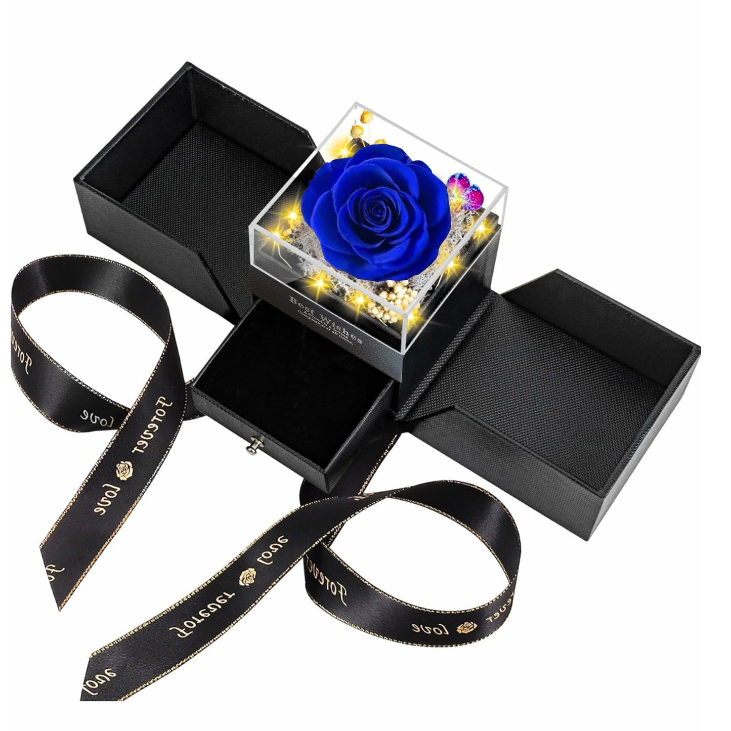 Preserved  Real Rose Flower Box With I Love You Necklace