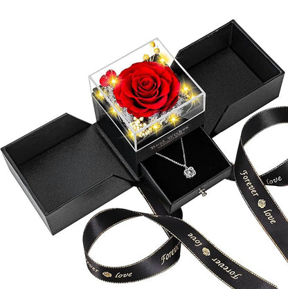 Preserved  Real Rose Flower Box With I Love You Necklace